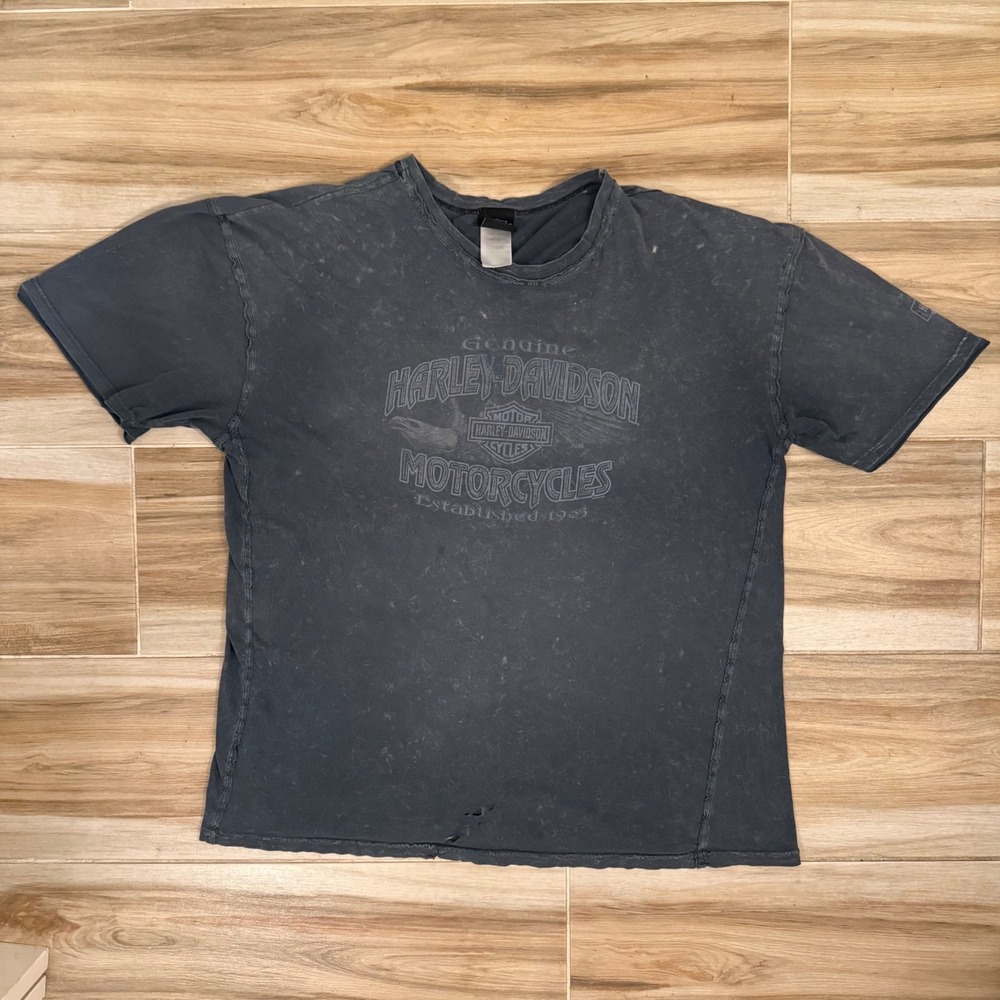 VTG 2000s Harley Davidson New Orleans Louisiana Faded Black Eagle T Shirt 2XL